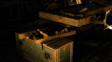 CGI Vintage woodworking tools arranged in a rustic workshop setting video