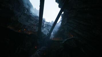 CGI Dramatic view of a dark cavern illuminated by shafts of light video