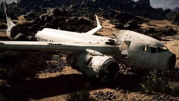 CGI Plane wreckage in a desolate area after a crash near rocky terrain video