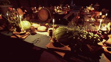CGI A beautifully arranged banquet table with various food and drinks for guests video