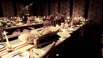 CGI Elegant banquet table with diverse food and drinks displayed lavishly video