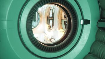 CGI View of the interior of a space station showing unique circular window video