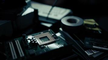 CGI Close up view of a computer motherboard with various electronic components video