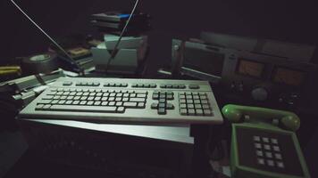 CGI Vintage computer equipment and accessories displayed in a dark setting video