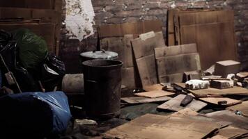 CGI Discarded materials and clutter in an abandoned urban space at twilight video