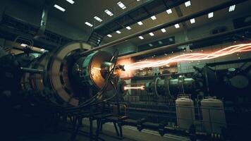 CGI Exploring a futuristic sci fi laboratory with advanced energy experiments video