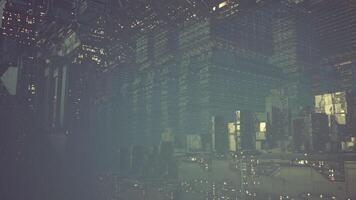 CGI Futuristic city in the sky with towering structures and glowing lights video