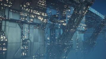 CGI Futuristic city floating in the sky with advanced architecture and lights video