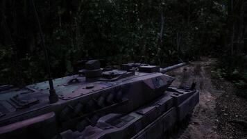 CGI Tank navigating through dense jungle terrain during twilight hours video