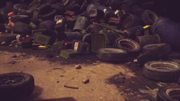 CGI Debris of discarded tires and containers scattered across a neglected area video