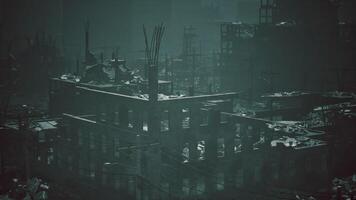 CGI Urban ruins reveal remnants of a once thriving city in shadowy depth video
