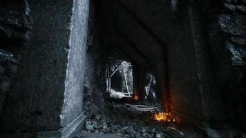 CGI Mysterious ancient passageway with flickering flames in dark cavern video