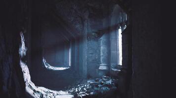 CGI Exploring a dark, abandoned corridor with ancient stone architecture video