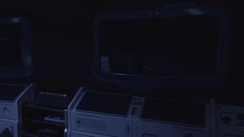CGI Futuristic control room with dim lighting and advanced technology video