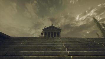CGI Majestic temple stands atop ancient steps against a dramatic sky video