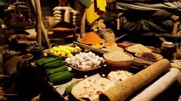 CGI Vibrant display of spices and produce at an old national African market video