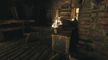 CGI Mysterious candlelit room in an old, rustic setting with wooden furniture video
