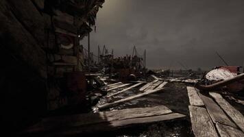 CGI Mysterious abandoned pier under a dark cloudy sky at twilight video