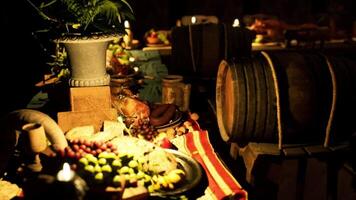 CGI A richly laid table featuring diverse food and drinks for a festive gathering video