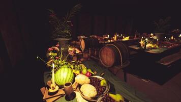 CGI A bountiful table offering a variety of food and drinks for a festive gathering video