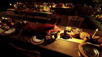 CGI A festive banquet with a variety of delicious dishes and drinks on the table video