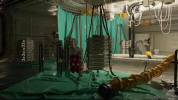 CGI High tech laboratory setup with green tarps and equipment in a modern facility video