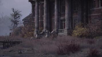 CGI Historic mansion surrounded by overgrown vegetation in a rural setting video