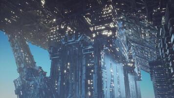 CGI Sky high futuristic city with glowing structures and tech video