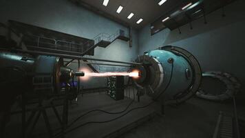 CGI Advanced scifi laboratory showcasing a futuristic energy reactor in action video