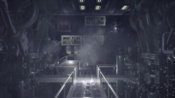 CGI Dark industrial environment with machinery and smoke in an eerie setting video
