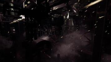 CGI Detailed view of machinery in industrial setting with dramatic lighting effects video
