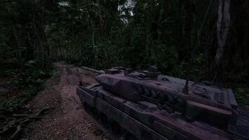 CGI Tank navigating dense jungle terrain during cloudy daylight hours video