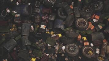 CGI Trash accumulation with waste materials and tires in an urban setting video
