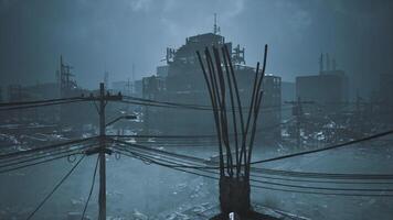 CGI Desolate urban landscape with debris and damaged infrastructure at dusk video