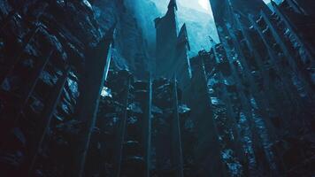 CGI Dramatic rock formations in a narrow canyon illuminated by light video