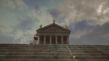 CGI Historic temple with grand steps and statues against a cloudy sky video