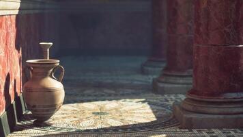 CGI Ancient pottery resting in a sunlit Roman atrium with intricate mosaics video