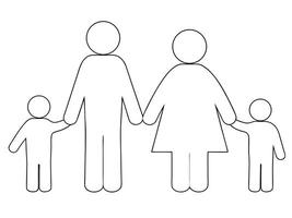 Symbolic depiction of a nuclear family holding hands in black and white simple outline vector