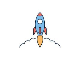 Colorful illustration of a rocket ship taking off into the sky with a vapor trail vector