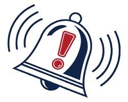 Alert bell icon with exclamation mark representing an important notification or reminder concept vector