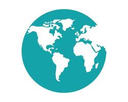 A simple teal and white illustrated globe representing global communication and connection over a white background vector