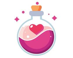 Love potion illustration with heart inside a glass bottle in flat design style for valentines day. vector