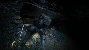 CGI Knight found dead in cave with treasure scattered nearby at twilight video