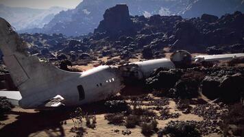 CGI Plane wreckage in rugged terrain following aviation disaster in remote area video