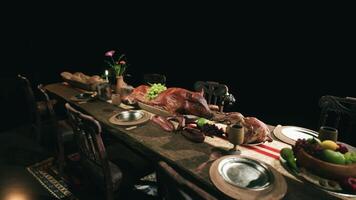 CGI A lavish banquet table brimming with diverse foods and drinks video