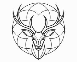 Geometric black and white deer head inside globe shape design for logo and branding vector