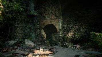 CGI Old stone archway surrounded by nature in a quiet, abandoned location video