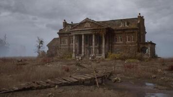 CGI Abandoned mansion with overgrown vegetation in a desolate landscape video