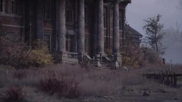 CGI Abandoned mansion stands eerily in a desolate landscape under cloudy skies video
