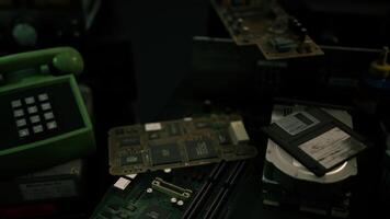 CGI Vintage tech pieces arranged nostalgically on a dark surface video